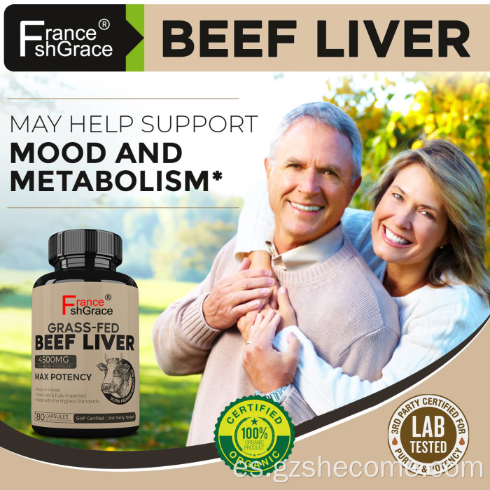 El pasto alimentado promueve las cápsulas de hígado de res sana al corazón